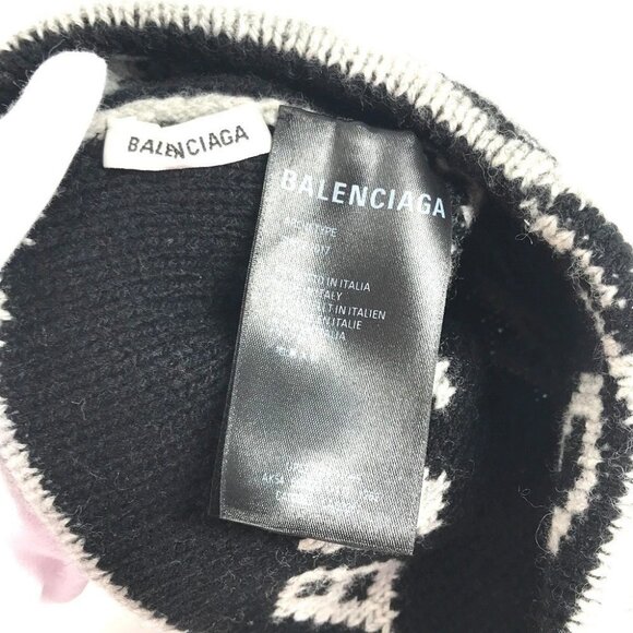 BALENCIAGA 555277 Logo Bicolor All-over Pattern beanie knit cap Knit hat - Picture 7 of 10